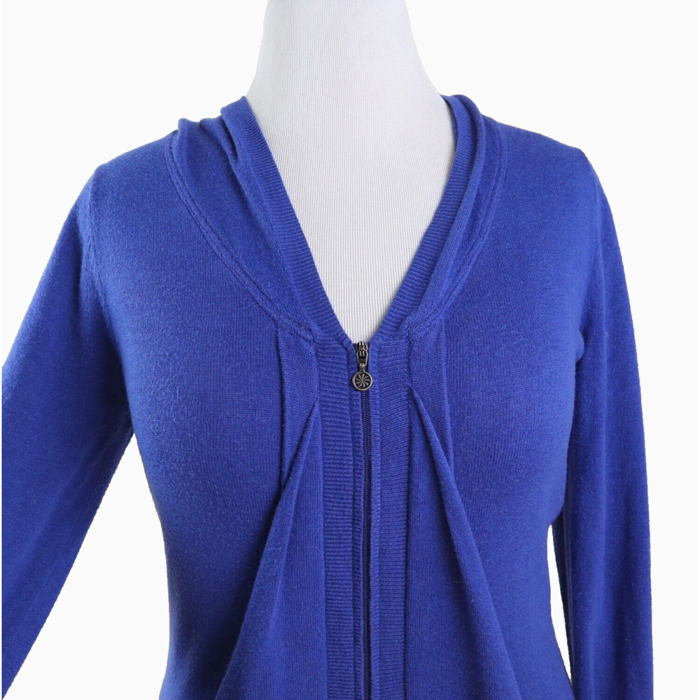 Athleta Size L Fine Knit Hooded Sweater Double Zip Royal Blue - Picture 8 of 12